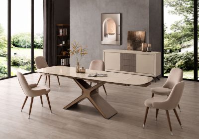 Kitchen Tables and Chairs Sets 9368 Table Taupe with 1287 chairs and Prestige buffet