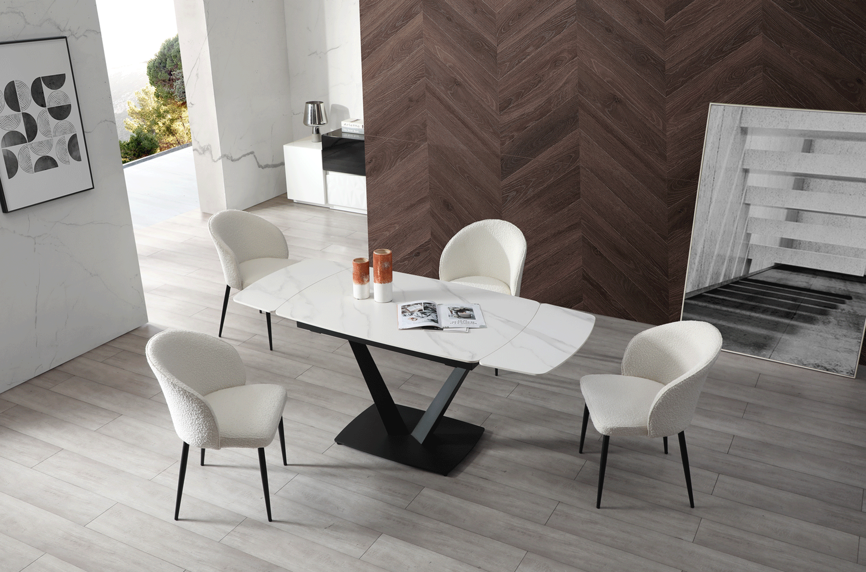 Dining Room Furniture Marble-Look Tables 109 Dining Table with 2107 Chairs