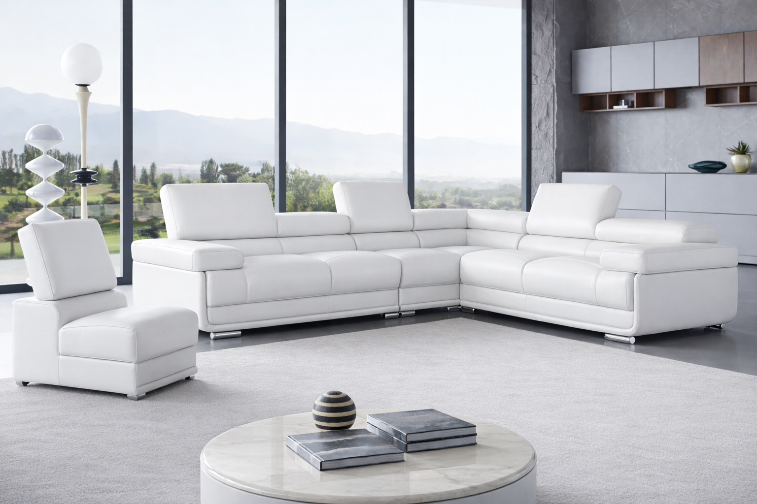 Living Room Furniture Sectionals 2119 Sectional with Extra Chair - White