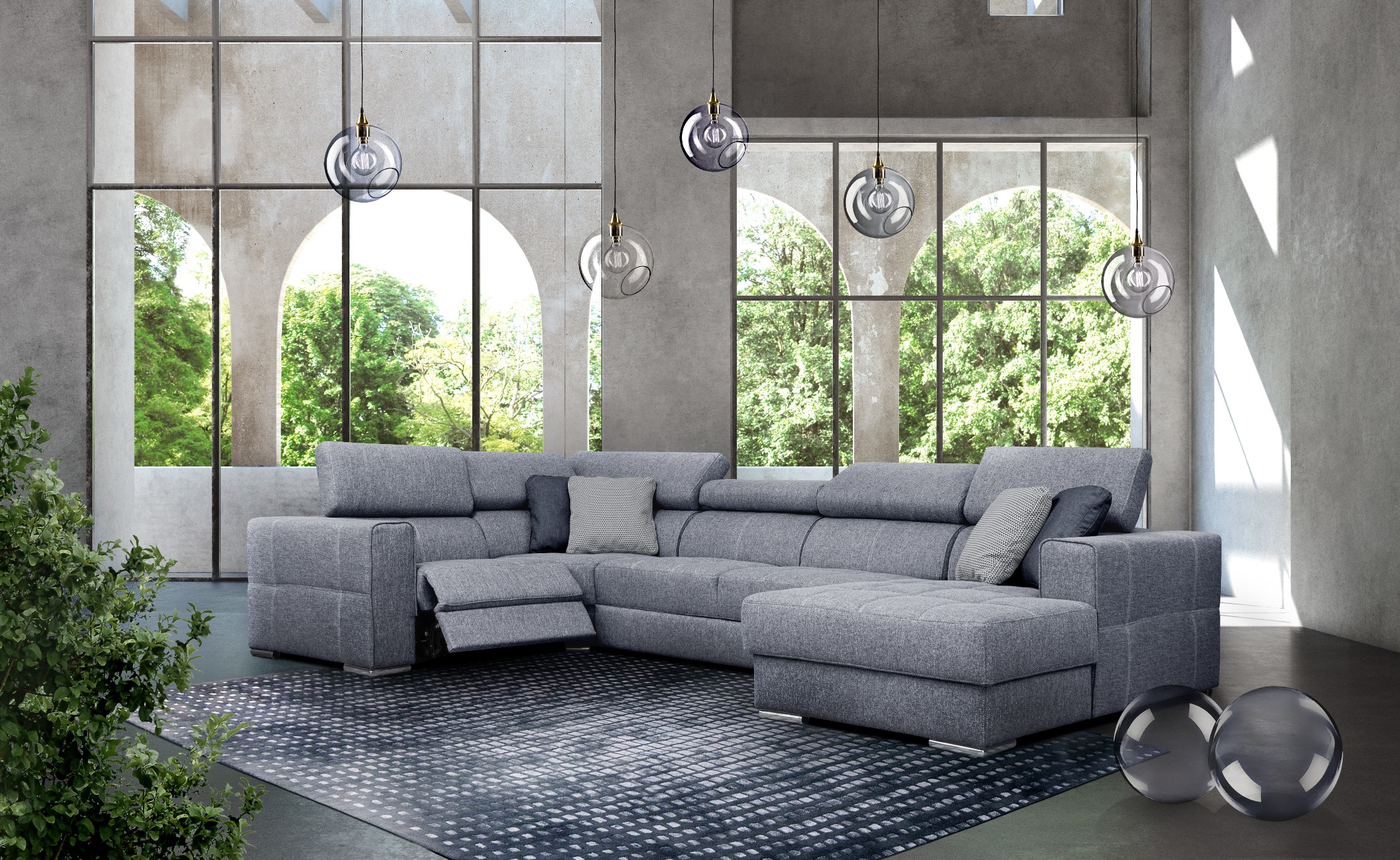 Living Room Furniture Sectionals with Sleepers Quartz Sectional Right w/Electric Recliner and Bed